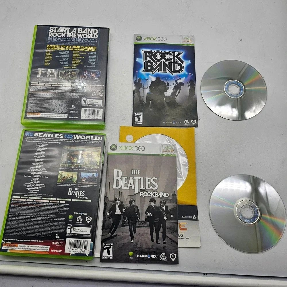 Rock Band & The Beatles Rock Band Xbox 360 Video Game Lot Complete CIB Harmonix